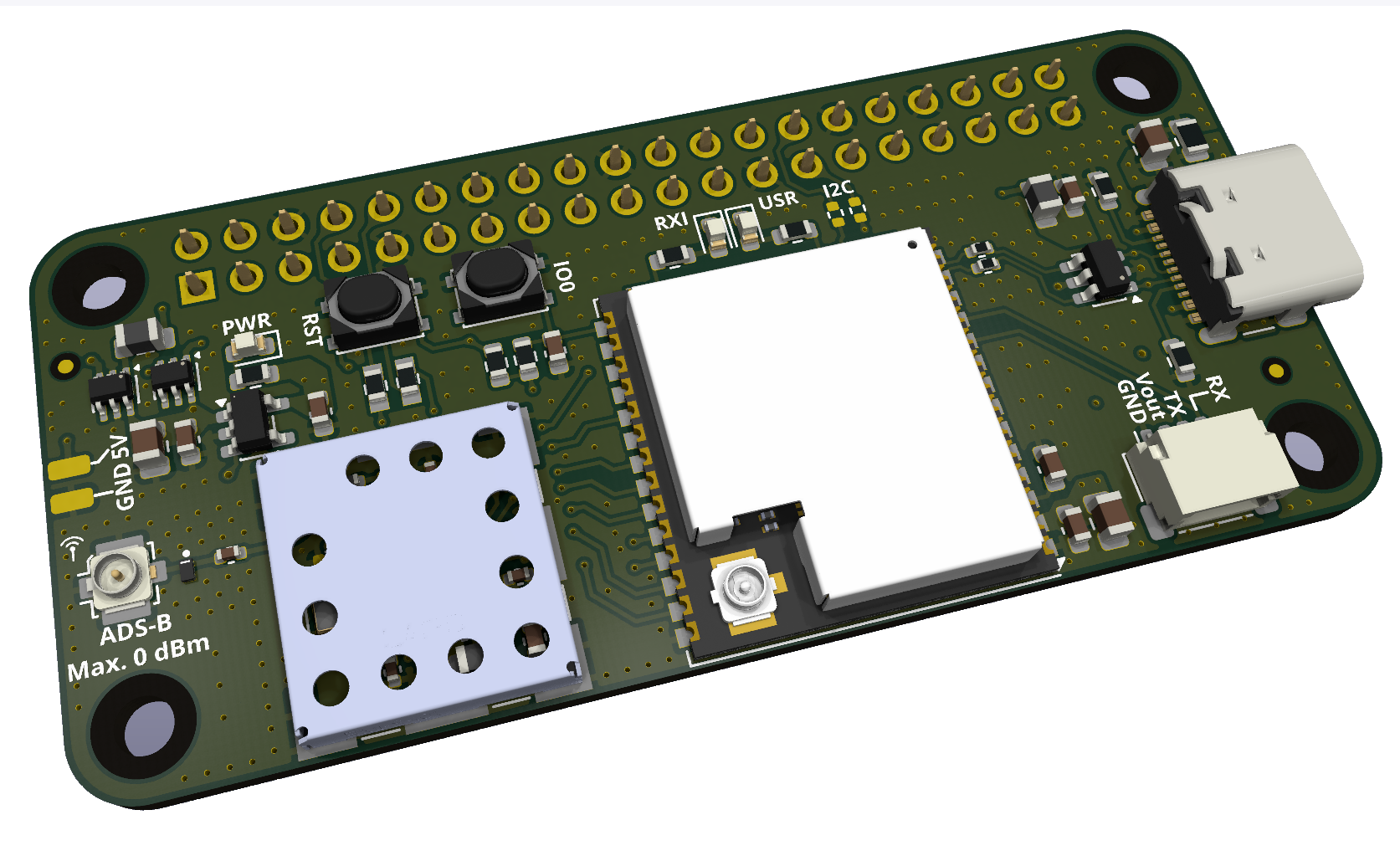 1090KPi ADS-B receiver module, top view